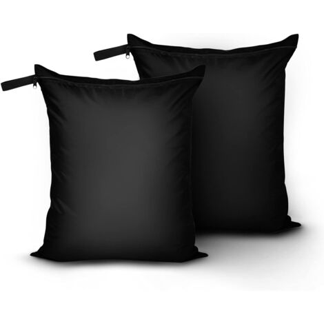Sac à Linge Humide et Sec - 40 x 50 cm - Matière Oxford 210D Imperméable - Fermeture Éclair Métallique - Poignée de Suspension - Noir - Lot de 2