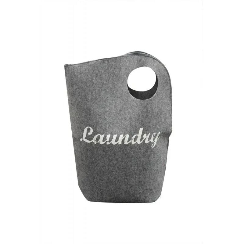 Sac à linge en feutrine gris avec anses et fermeture - laundry