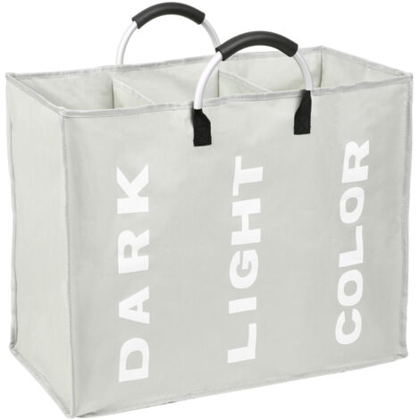 Sac à linge pliable à 3 compartiments, panier à linge en tissu Oxford résistant, sac de rangement multifonction portable avec poignée en alliage