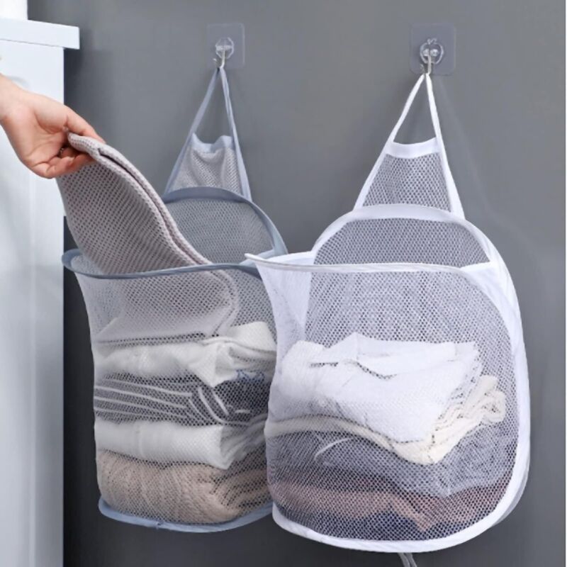 Sac à linge suspendu, sacs à linge en maille de nylon respirant, paniers à linge muraux, sacs de lavage en maille, sac à linge suspendu sur porte