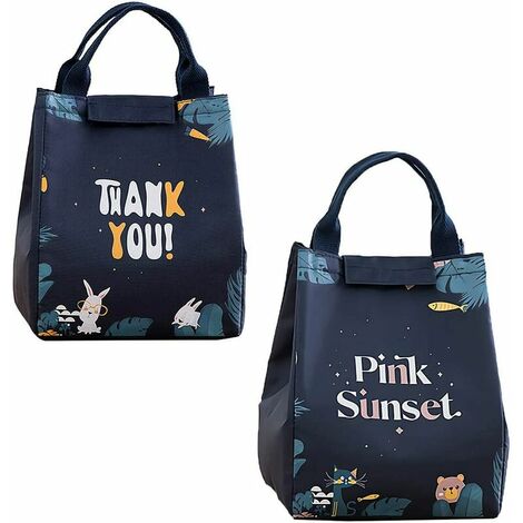 Sac à Lunch Isolé, 2 Pièces Panier Repas, Sac Isotherme Repas, Dessin Animé Résistant à l'eau Anti-Fuite Thermique Sac à Déjeuner Isolé pour l'École, Bureau, Travail, Pique Nique (2 Styles)