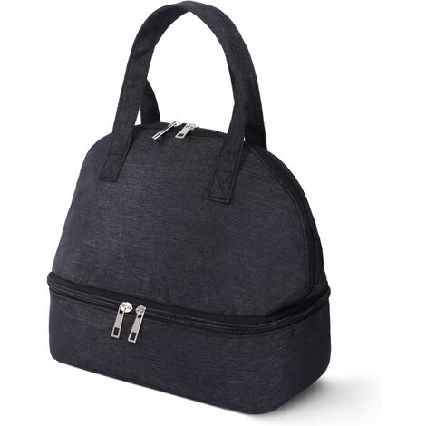 Sac à lunch isotherme à double compartiment pour femme, sac fourre-tout isotherme pour homme, léger et portable pour pique-nique scolaire, camping, voyage (noir)