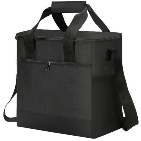 Sac à lunch isotherme portable Boîte à lunch réutilisable Capacité 15 L avec poignée de transport supérieure Bandoulière pour enfants garçons filles école hommes femmes bureau travail pique-nique randonnée (noir)