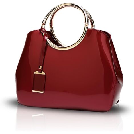 Sac à main décontracté en cuir verni à la mode pour dames (rouge)