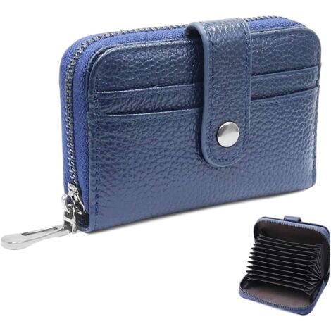 Sac à main en cuir véritable pour femmes avec blocage RFID (bleu),