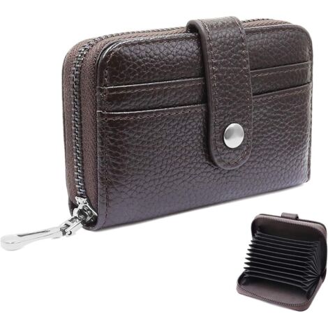 Sac à main en cuir véritable pour femmes Blocage RFID (café),