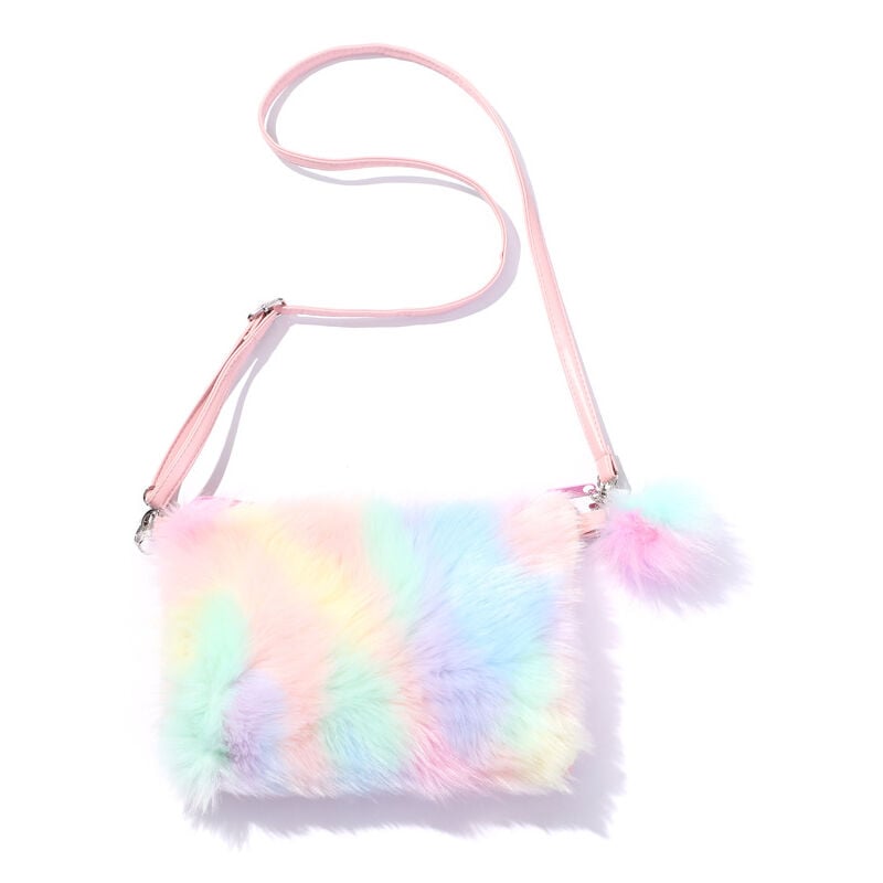 Sac à main en peluche arc-en-ciel pour femmes et filles