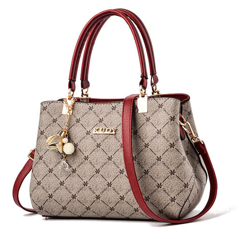 Sac à main grande capacité pour femme, sac à bandoulière, feuille d'érable clair avec rouge