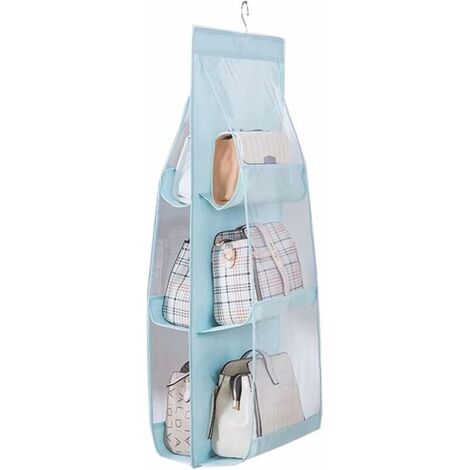 Sac à Main Stockage de Chaussures Organisateur de Garde Robe Sacs Penderie, Tissu Oxford Sac de Rangement Suspendu Organisateur de Garde Robe Pliable pour Sacs, Transparent, Bleu