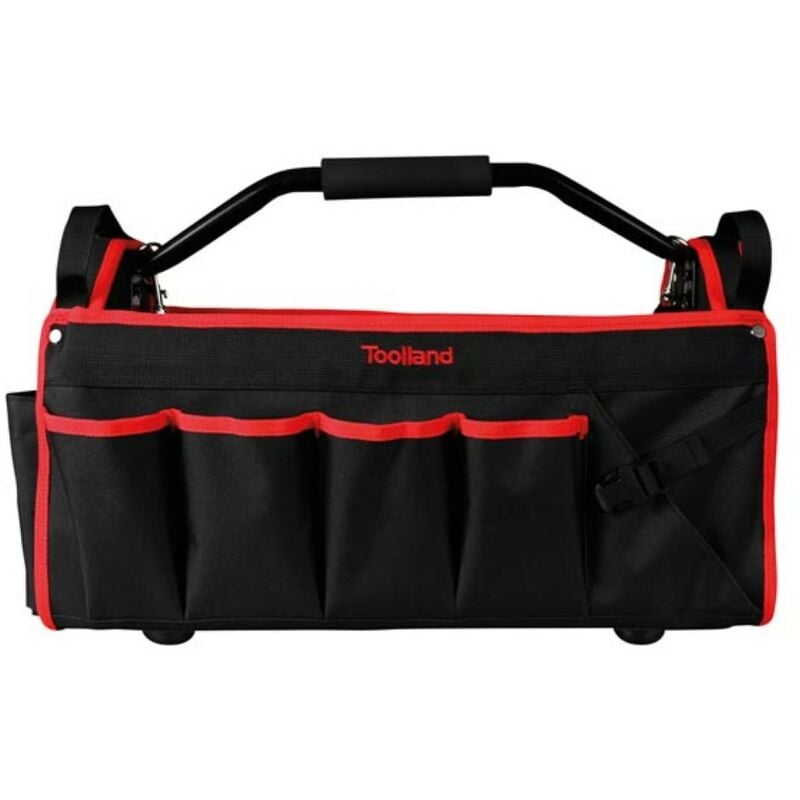 Toolland Sac à outils, nylon, avec poignée métallique antidérapante, bandoulière, poches intérieures et extérieures, noir/rouge, 50 x 24 x 33 cm