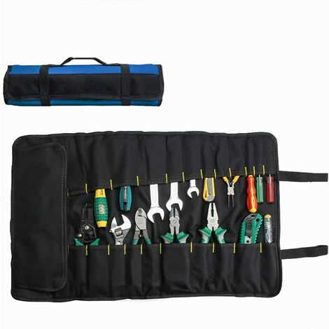 Sac à outils à roulettes, 22 poches, sac à outils polyvalent, sac à enrouler, organisateurs d'outils, pochette à outils portable, tournevis, clé à molette - Bleu