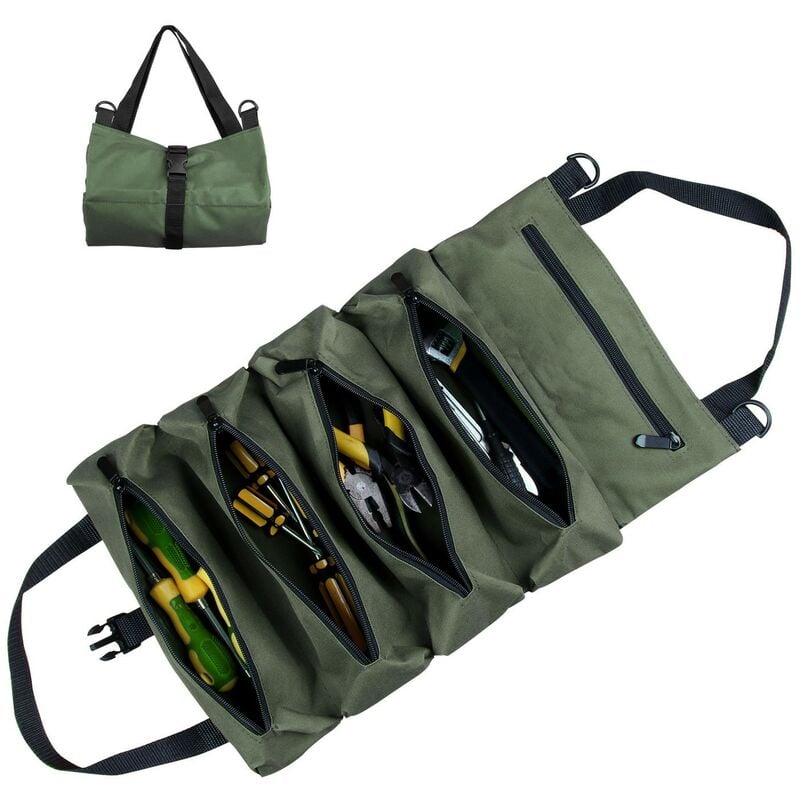 Sac à outils- Avec 5 poches zippées, Sac à Roulettes pour Outils(Vert)