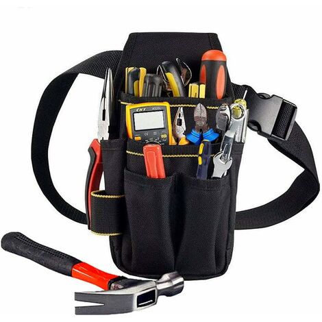 sac à outils ceinture professionnel, 25,5 x 12,5 x 3 cm, noir, 14 poches, matériau épaississement double couche étanche 900d oxford, pour électriciens, personnel de maintenance technique, nettoyeurs