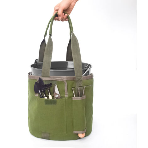 Sac à outils de jardin portable en toile imperméable sac seau à outils de jardinage - diamètre 12 " hauteur 11,5", vert, 1pc
