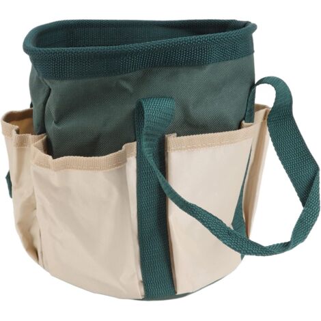 Sac à Outils de Jardin Rond en Tissu Oxford Durable, Rangement D'Outils de Jardinage pour Hommes et Femmes, Sac à Outils de Jardin Portatif pour Jardinier (Vert avec couleur crème)