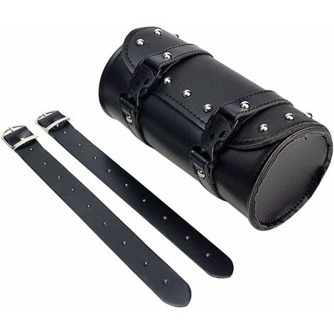 Sac à Outils de Moto en Cuir PU, Sac à Outils de Fourche Arrière, Sacoche Outils Moto Ronde,avec 2 Sangles de Montage, pour Plupart des Motos et Véhicules Hors Route-Fei Yu