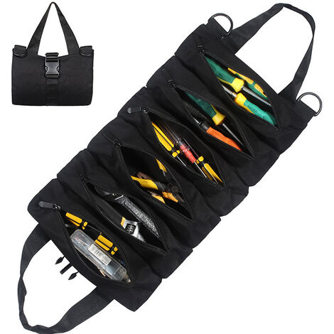 Sac à outils de stockage d'entretien de voiture Kit d'outils de matériel de toile de voiture Sac à outils,Noir