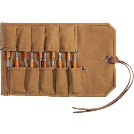 Sac à Outils en Toile cirée Robuste Pochette Enroulable à Outils pour burins, Ciseaux, marteaux, Bricolage et réparations Quotidiennes (Kaki)