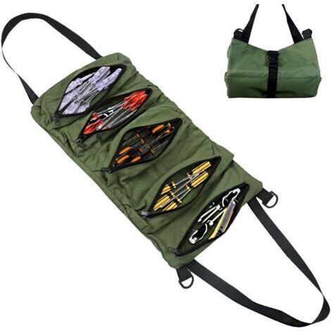 Sac à outils enroulable en toile, mallette vide avec 5 poches zippées, portable pour plombiers et bricoleurs