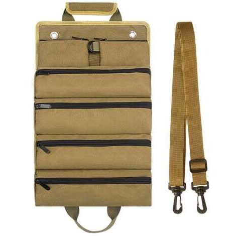 Sac à outils enroulable pour homme/femme, organiseur d'outils à roulettes durable et imperméable, bandoulière multifonctionnelle, sac à roulettes portable et robuste，Kaki