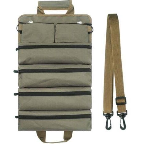 Sac à outils enroulable pour homme/femme, organiseur d'outils à roulettes durable et imperméable, bandoulière multifonctionnelle, sac à roulettes portable et robuste,vert