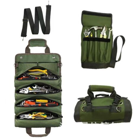 Sac à outils enroulable, rangement d'outils souple et portable robuste UUP, organiseur pliable et vide avec 2 petites pochettes, sac à outils de transport enroulable, cadeau d'anniversaire pour papa,