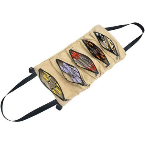 Sac à outils enroulable, sac à outils en toile, sac à outils, multi-usages, avec 5 poches à fermeture éclair, pour électricien, mécanicien, kaki
