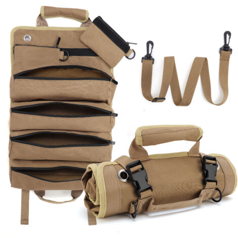 Sac à Outils Enroulable Trousse a Outils Sacs Porte-Outils Moto avec 5 Poches à Fermeture Éclair pour Ménage Charpenterie Électricien Voitures