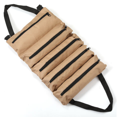 Sac à outils marron, 47 x 28 cm, 1 pièce. Sac à outils pour réparation de véhicules / sac enroulable / sac de rangement portable pour outils.