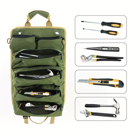 Sac à outils multifonctionnel enroulable 1 pièce pour outils de jardinage, d'électricité, de menuiserie et d'automobile vert