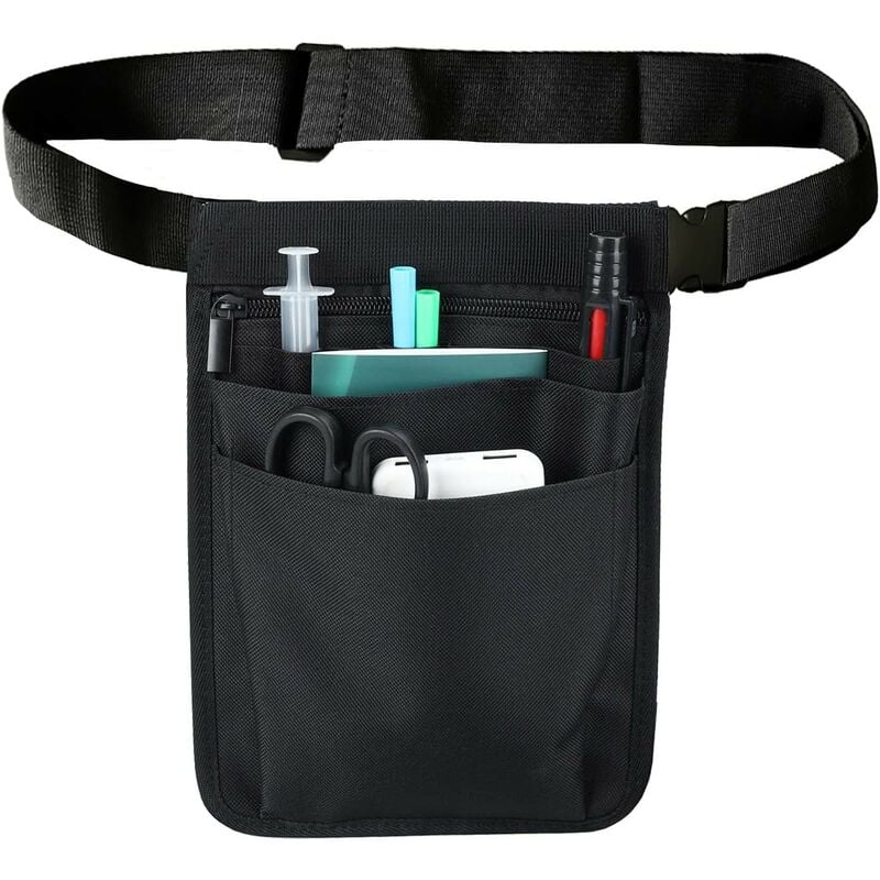 Kinsi - Sac à outils- Pochette Infirmiere, Avec 1 poches zippées, Avec Ceinture Réglable(Noir)