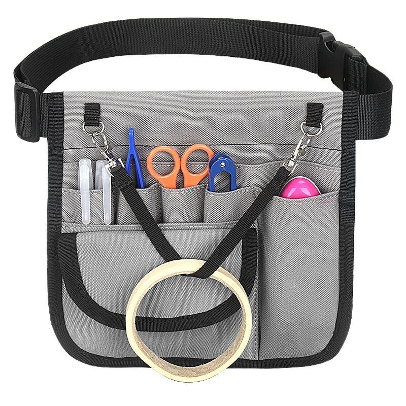 Kinsi - Sac à outils- Pochette Infirmiere, une poche à rabat, Avec Ceinture Réglable(Gris)