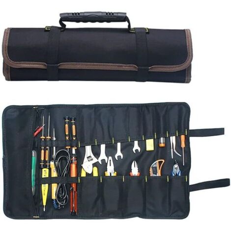 Sac à outils portable 22 poches en toile Oxford 600D enroulable pour outils de rangement facile et portable Idéal pour les travaux manuels, les réparateurs Noir