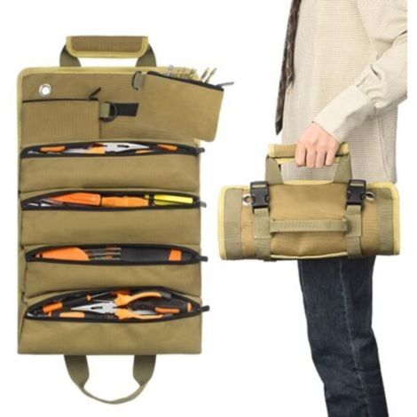 Sac à outils robuste enroulable Oxford - Organisateur d'outils pour charpentiers, plombiers, électriciens