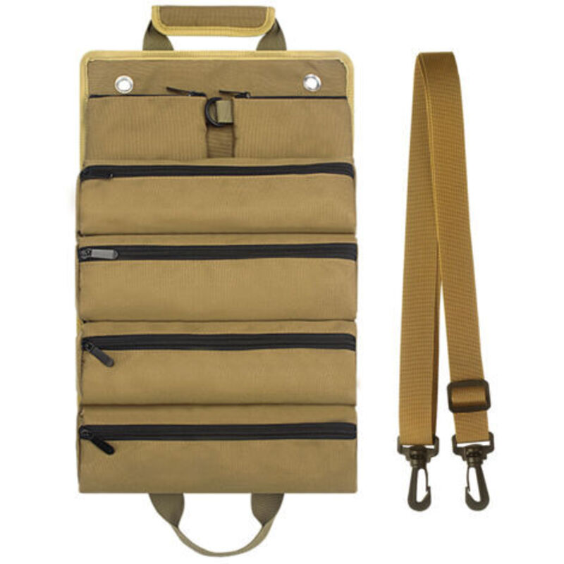 Sac à Outils Roulant Imperméable - Organisateur d'Outils avec Roulettes et Bandoulière - Portable et Robust pour Homme et Femme - Kaki