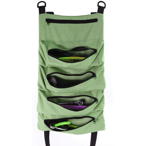 Sac à Outils Roulante, Sacs Porte Outils avec 5 Poches Zippées, Sac à Outils Portable 600D Oxford Robuste, Outil Auto Organizer Tool pour Electricien Plombier ou Mécanicien（vert armée）