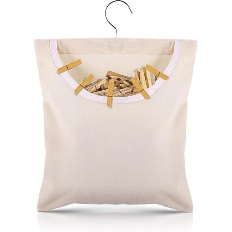 Sac à Pinces à Linge,Tissu d'Oxford Panier Pince à Linge avec Crochet en Acier Inoxydable,Rotation à 360°,Portable Sac de Rangement pour Pinces à Linge,Jouets,Balle,Petits Objets