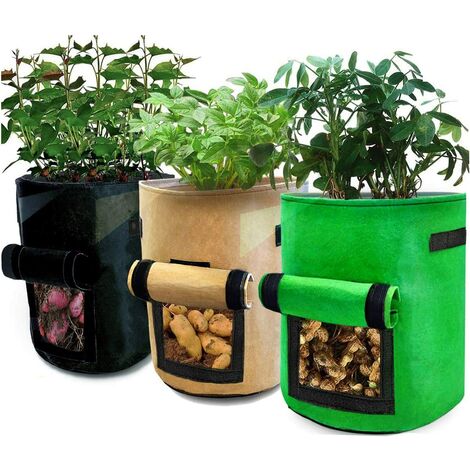 Sac à Plantes 3 PCS 4 Gallons Plantes Sac de Croissance, Sacs de Plantation de légumes avec Rabat et Poignées, pour Plantation Patate, Carotte, Fraises, Tomates, Fleurs - Tricolore 25*30cm