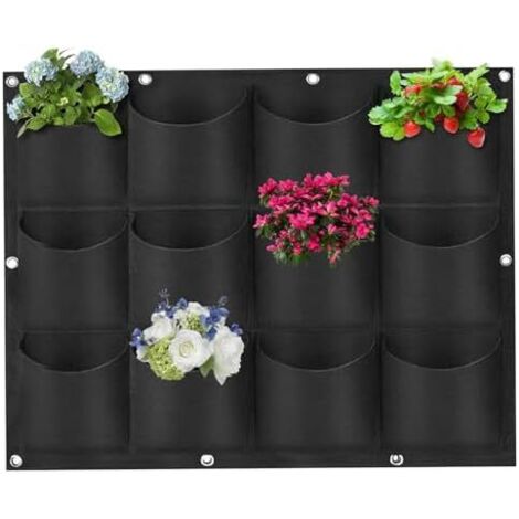 Sac à Plantes Mural,  12 Poches Sacs de Culture Muraux, 80x 60 cm, Plantation Suspendu Pot Fleurs Mural Extérieur, en Feutre Vertical -