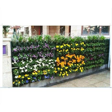Sac À Plantes Mural 36 Poches - Sac De Plantation Vertical - Jardinière Design À Suspendre - Mur Végétal Extérieur - Jardin Mural Souple en Feutre Résistant Et Écologique le noir