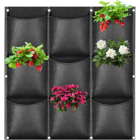 Sac à Plantes Mural, 9 Poches Sacs de Plantation Murale, Sac de Plantation Vertical, Poche Mur Vegetal, Jardin Vertical Exterieur pour Balcon, Extérieur, Jardin, Cour