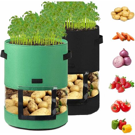Sac à Plantes, Sacs de Plantation de Jardin, Fontainebleau 7 Gallons Sac de Culture de Pommes de Terre avec avec la fenêtre et la Poignée, pour Plantation Patate, Carotte, Fraises, Tomates, Fleurs 2PCS