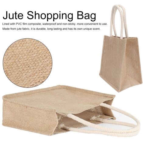 Sac à provisions en jute PVC résistant - Modèle portatif vintage (S/M) - Grand format imperméable pour shopping écologique