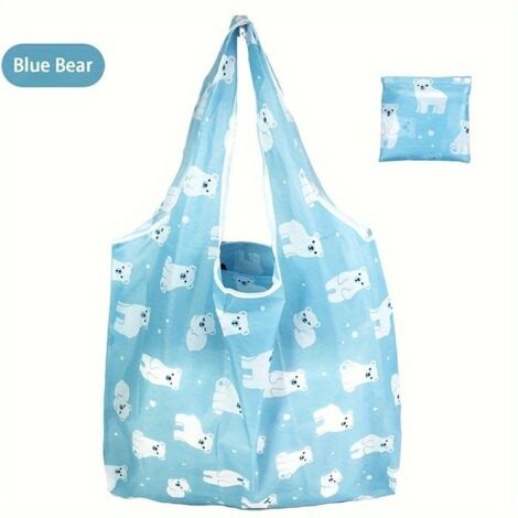 Sac à provisions pliable à motif ours bleu de grande capacité, réutilisable, capacité de charge de 10 kg