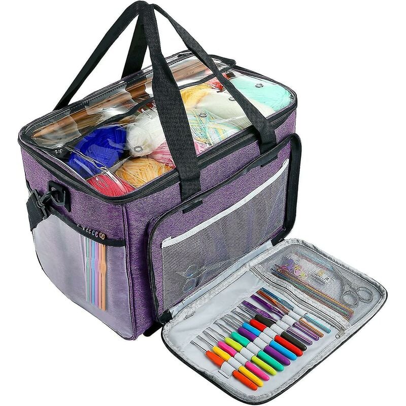 Sac à tricoter, organisateur de fils, organisateur fourre-tout au crochet, compartiments individuels et sac de rangement pour crochets de fil de