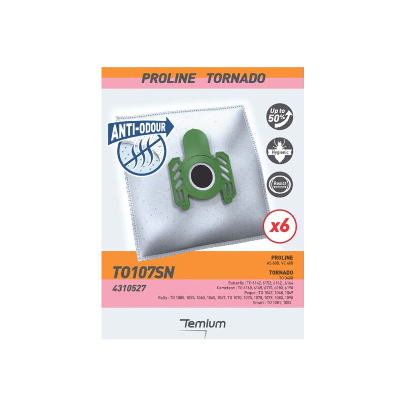 Sac aspirateur Temium TO107SN anti-odeur 6 sacs