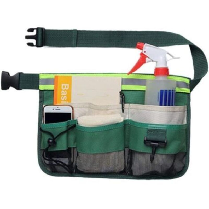 Sac banane de jardin suspendu et réglable avec 7 poches pour outils de jardinage, bande réfléchissante, pour pinces, clés et outils de nettoyage.