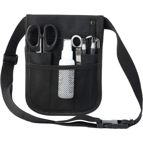Sac banane pratique pour accessoires de soins infirmiers, 2 côtés et 8 poches (noir),