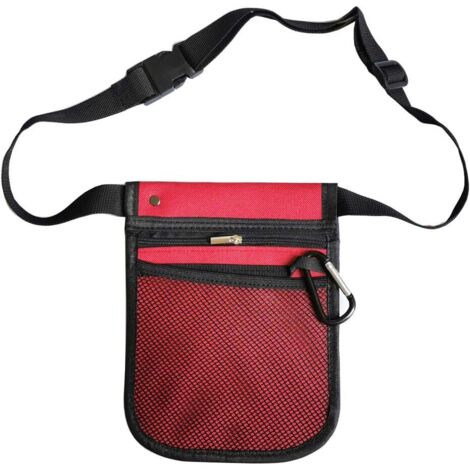 Sac banane pratique pour accessoires de soins infirmiers, 2 côtés et 8 poches (rouge foncé)