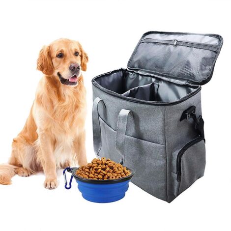 Sac bandoulière de voyage pour animaux de compagnie, sac de transport multifonctionnel pour croquettes de chien avec gamelle pliable, idéal pour la randonnée et le camping.